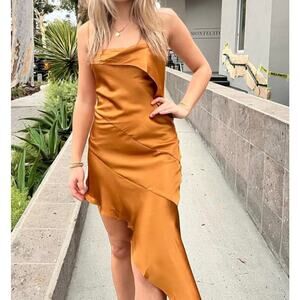 Amanda Uprichard Womens Asymmetric Metallic Mini Dress Broze Size M NEW